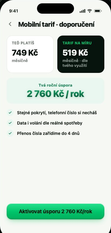 Doporučení Valuneto: mobilní tarif z 749 Kč na 519 Kč, roční úspora 2 760 Kč